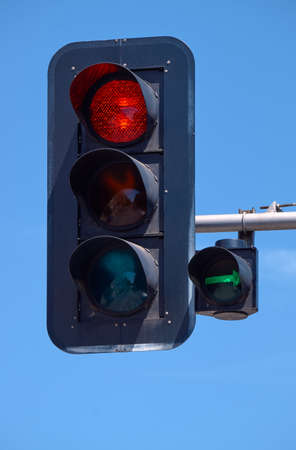 A red traffic light in Poznan