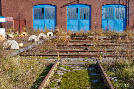 Brick building abandoned roundhouse in Gniezno in Polandの写真素材