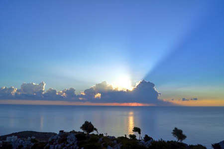 Sunrise over the Mediterranean Sea on the island of Rhodesの写真素材