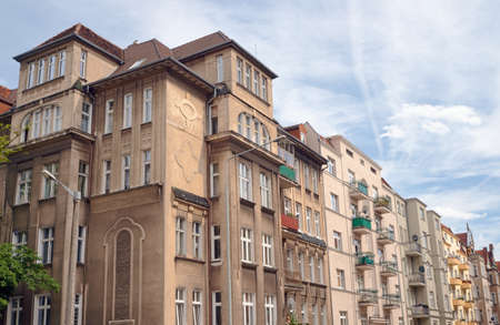 Street with Art Nouveau buildings in Poznanの写真素材