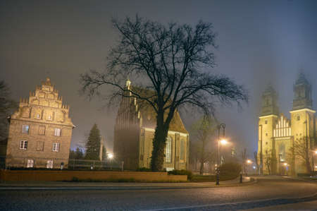 Cathedral of Saints Peter and Paul in Poznan in the fog, Poland