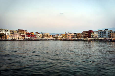 the old harbor in Chania on the island of Creteの写真素材