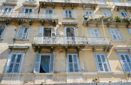 Facade of the building in the Venetian style in Corfu, Greeceの写真素材