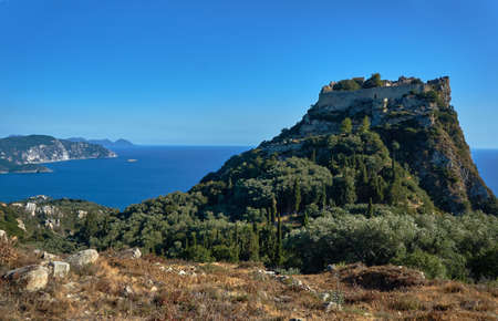 medieval castle on a rock at Corfu island, Greeceの写真素材