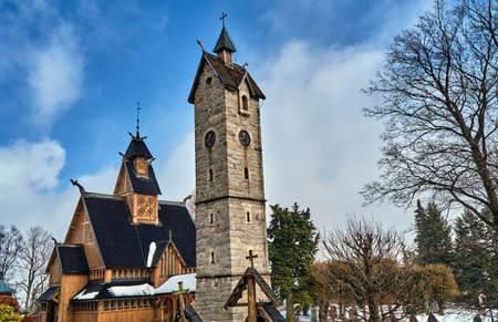 Stone tower and the temple Wang, Polandの写真素材