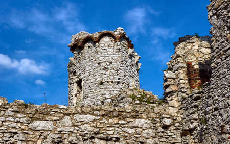 Ruined medieval castle with tower in Ogrodzieniec in Polandの写真素材