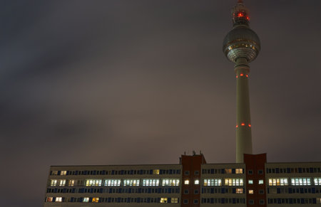 Tower radio - television in Berlin at nightのeditorial素材
