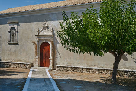 Entrance to the Orthodox church on the island of Lefkada in Greeceの写真素材