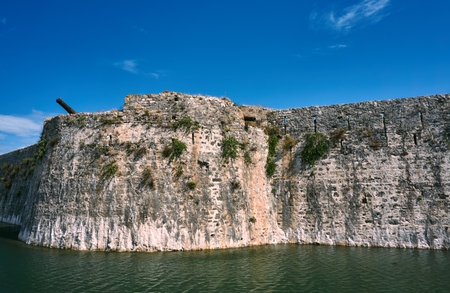 Moat and walls of the Venetian fortress of Agia Maura at the Greek island of Lefkada