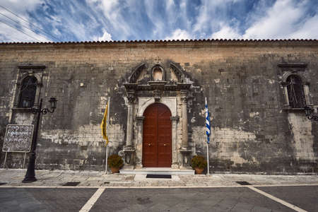 Entrance to the Orthodox church on the island of Lefkada in Greeceの写真素材