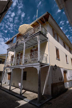 Apartment house with balconies on the Greek island of Lefkadaの写真素材
