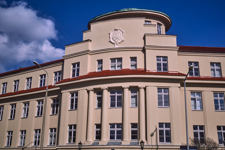 Facade building with the emblem of the city of Poznanのeditorial素材