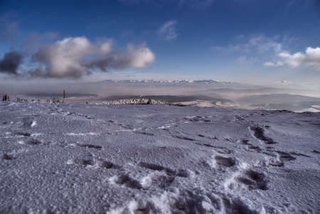 view of the Tatra mountains in winter in Poland