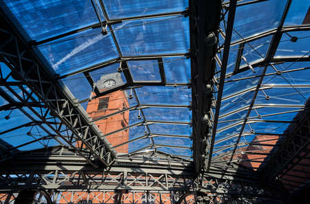 The metal structure of the glass roof at the old Brewery in Poznanの写真素材