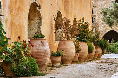 Courtyard Orthodox monastery on the island of Crete, Greeceの写真素材