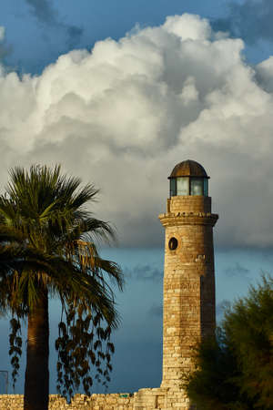 Lighthouse at the port of Rethymno, Crete islandの写真素材