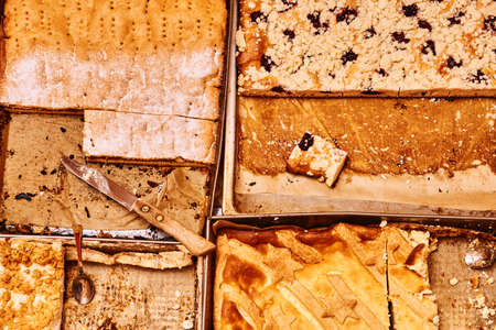 Homemade pastries - cakes on sheet traysの写真素材