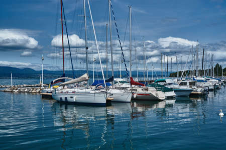 Yachts in a harbor in Tholon on Lake Geneva in France