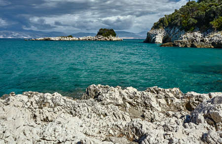 coast of island of Corfu with white rockの写真素材