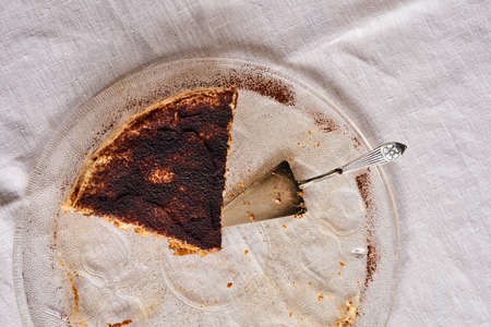Homemade pastries - cakes on glass platesの写真素材