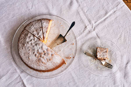 Homemade pastries - cakes on glass platesの写真素材