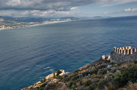 Walls of the Seljuk fortress in Alanya, Turkeyの写真素材