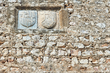 Coat of arms on the walls of the medieval fortress on the island of Rhodesのeditorial素材