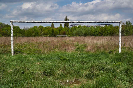 Football field at the abandoned sports stadium in Poznan
