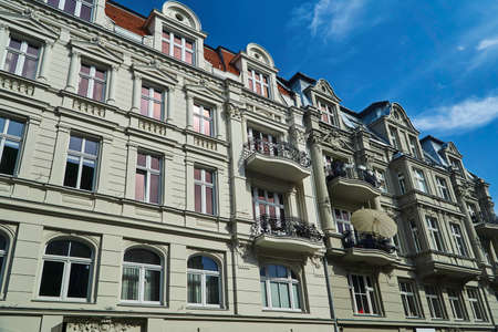 Art Nouveau facade of the building in Poznanの写真素材