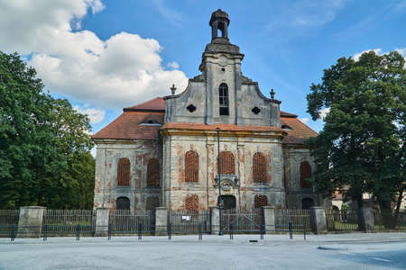 Ruins of the abandoned evangelical church in Goszcz in Polandの写真素材
