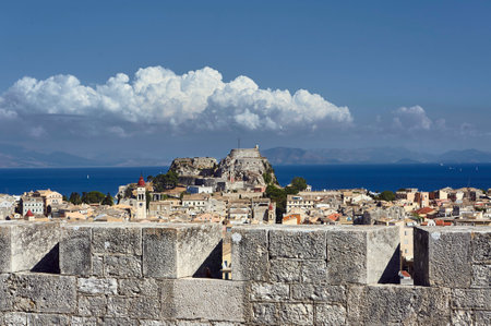 Walls of Venetian fortress and old town on the island of Corfuのeditorial素材