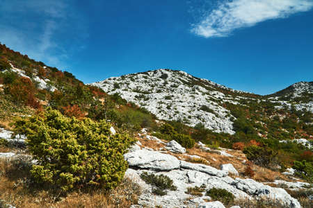 Rocks and peaks in the Mosor massif in the Dinaric mountains in Croatia