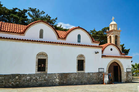 Byzantine Orthodox church with belfry on the island of Rhodesの写真素材