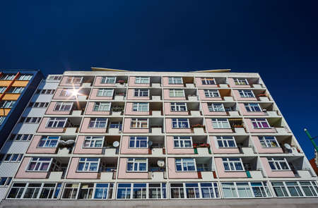 The facade of a residential building in Poznan