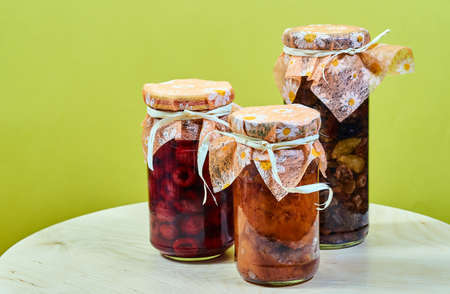 Jars with raspberries seasoned winterの写真素材