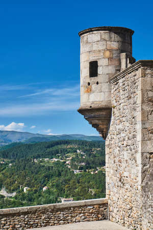 The stone turret and walls of the medieval castle of Aubenas in Franceの写真素材