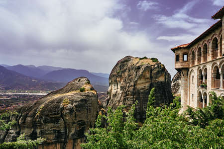 The Orthodox medieval monastery on top rock Meteoraの写真素材