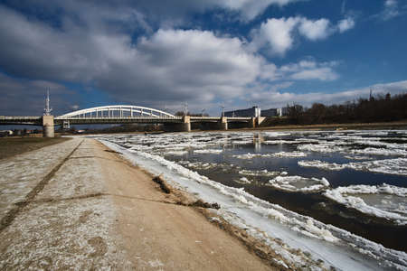 Ice on the river Warta in Poznanの写真素材