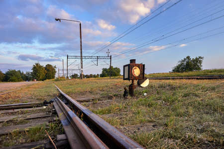 The steering station and tracks with electric traction in Polandの写真素材