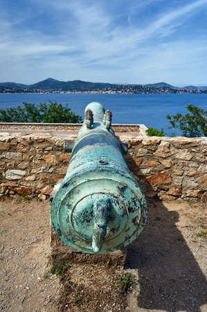 Cannon on the walls of medieval fortifications on Saint-Tropezの写真素材