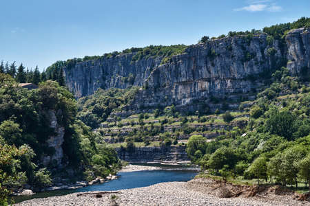 Rocky gorge of the Ardeche river in Franceの写真素材