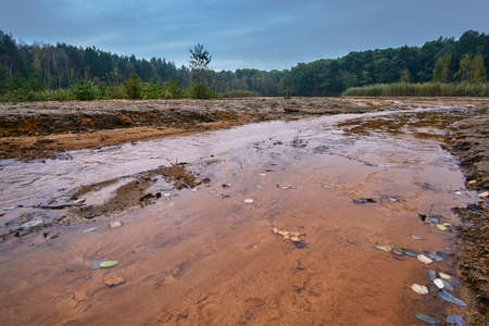 Colorful lake in the former open-cast mine in Leknica