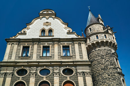 Neo-Gothic towers of the historic Moszna castle in Polandのeditorial素材