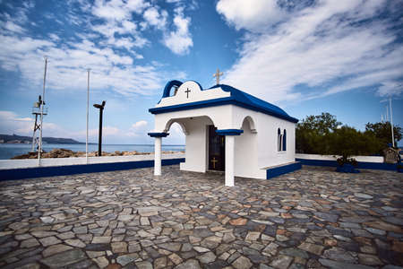 Orthodox chapel in the port of Faliraki on the island of Rhodesの写真素材