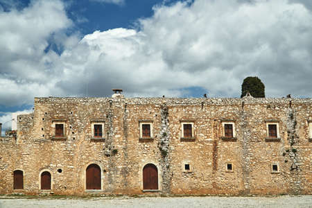 Buildings and walls of the Orthodox, historical monastery of Moni Arcadia on the island of Creteの写真素材