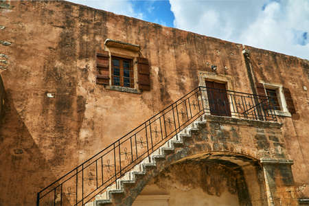 A building with stairs of the historic monastery of Moni Arcadia on the island of Creteの写真素材