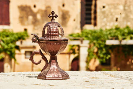 Brass, small censer in an Orthodox monastery on the island of Creteの写真素材