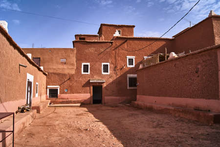 Residential houses and alley of the settlement of Ait Ben Haddouw Moroccoの写真素材