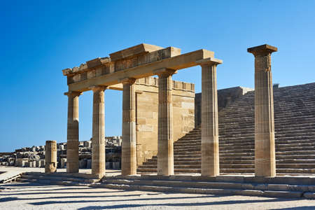 Columns ancient temple in the city of Lindos on Rhodes Islandの写真素材