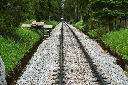 Cableway rails to the Gubalowka mountain in the city of Zakopane in Polandの写真素材